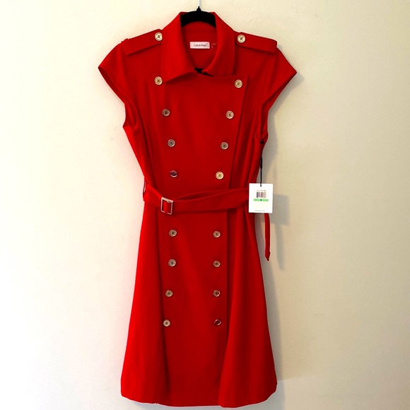 Calvin Klein Performance Dresses & Skirts - NWT, Calvin Klein, Red, Double Breasted Trench Dress, Mid Length, Size 8